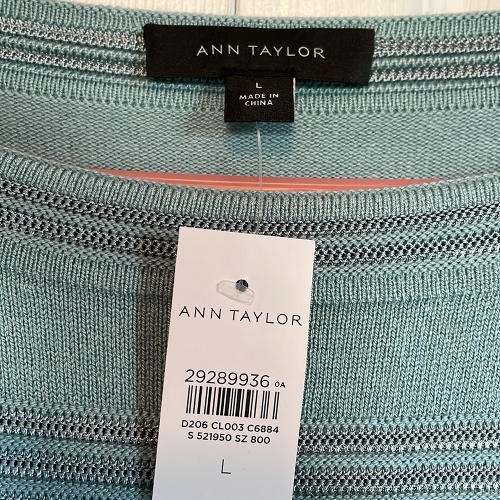NWT Ann Taylor sweater. Sz L. Boat neck. Long sleeved. Horizontal rib striped - Picture 2 of 7